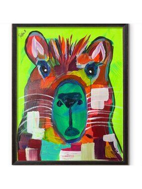 Capybara Wall Art Original Acrylic Painting 11x14 Canvas Neon Pop Art Electric C